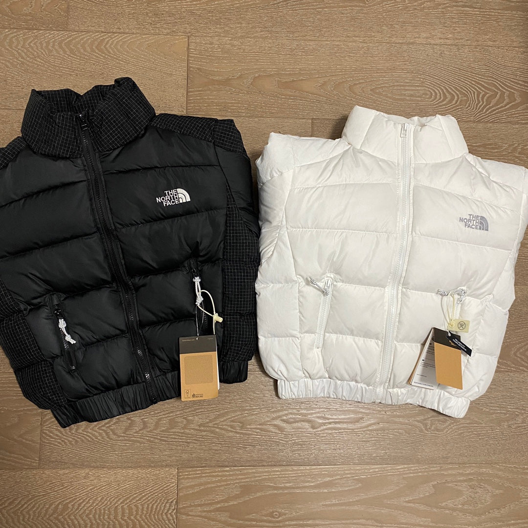 THE NORTH FACE 韓國北臉 格紋拼接短腰羽絨外套