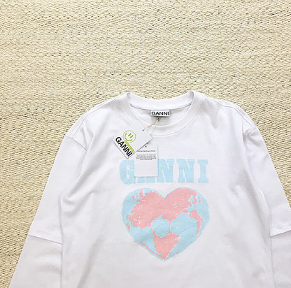 GANNI HEART LOGO LONG SLEEVED T-SHIRT 地球印花長袖T恤