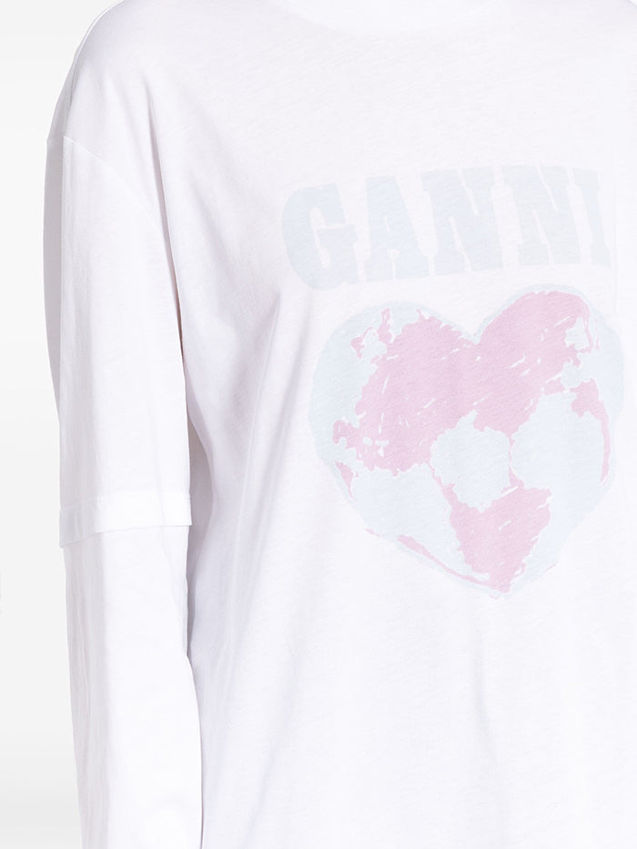 GANNI HEART LOGO LONG SLEEVED T-SHIRT 地球印花長袖T恤