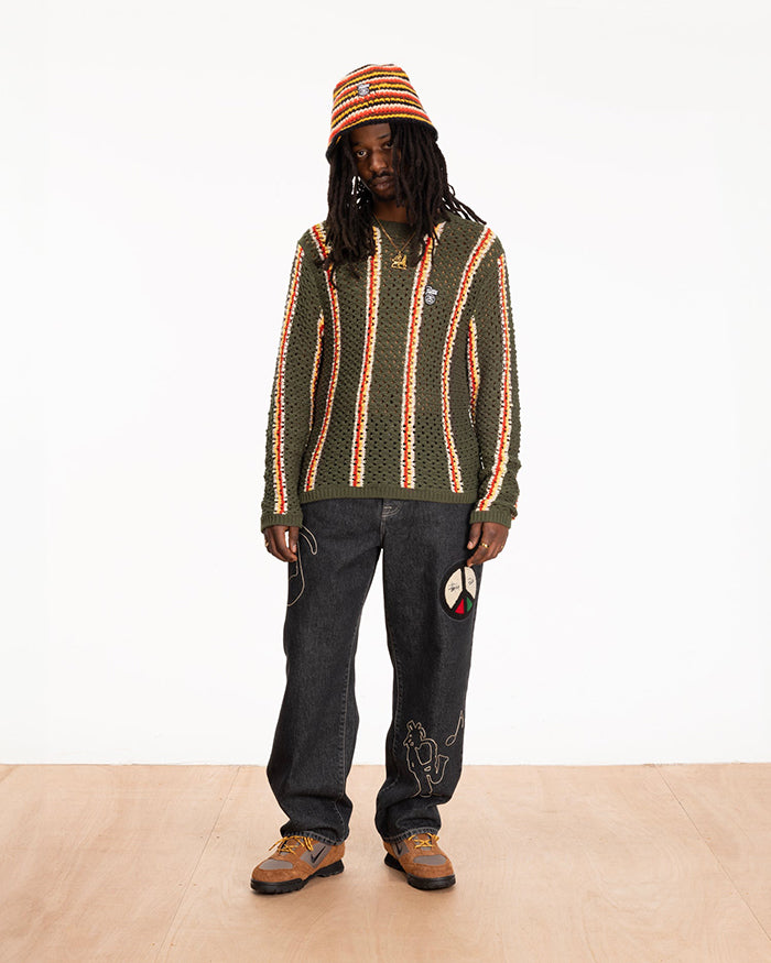 STUSSY x PATTA STRIPED LOOSE GAUGE SWEATER 鏤空寬鬆毛衣