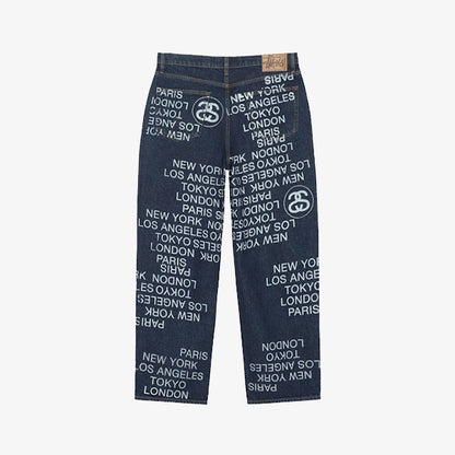 STUSSY City Link Jeans 滿版塗鴉寬版牛仔褲