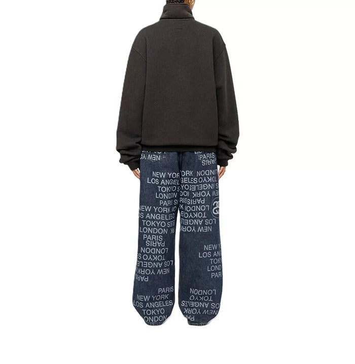 STUSSY City Link Jeans 滿版塗鴉寬版牛仔褲