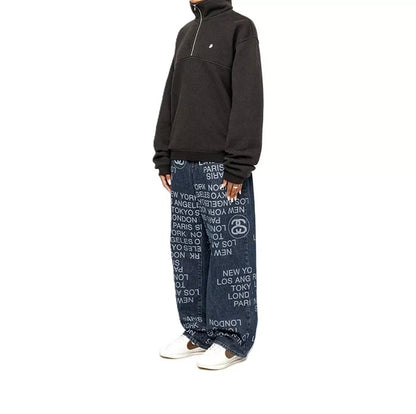 STUSSY City Link Jeans 滿版塗鴉寬版牛仔褲