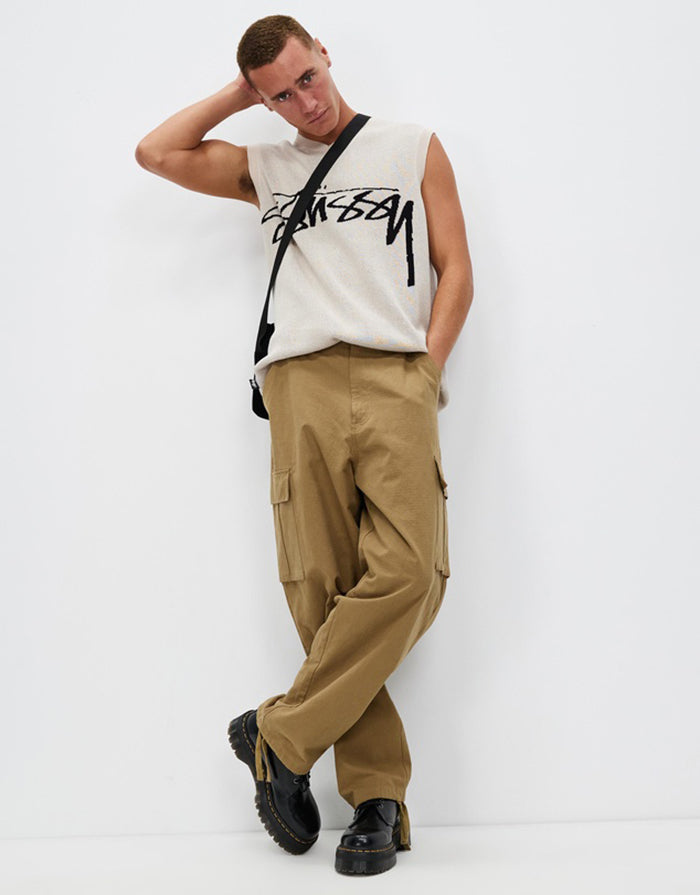 STUSSY SMOOTH STOCK KNIT VEST 米色V領針織背心