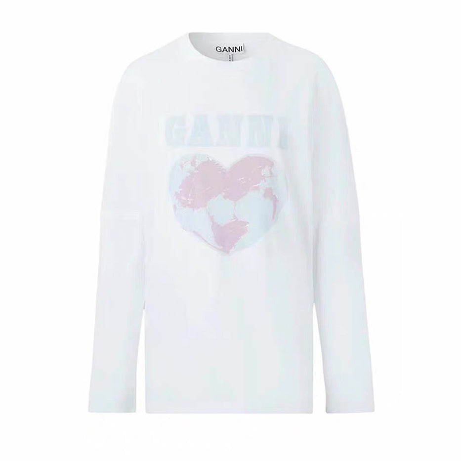 GANNI HEART LOGO LONG SLEEVED T-SHIRT 地球印花長袖T恤