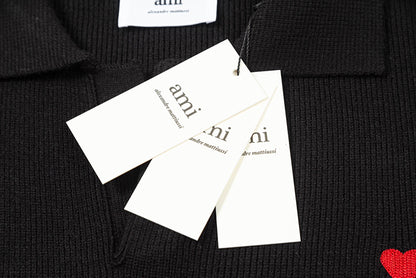 AMI Paris Spread-Collar Ribbed Polo Sweater 翻領針織衫