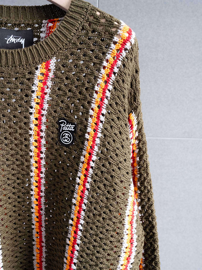 STUSSY x PATTA STRIPED LOOSE GAUGE SWEATER 鏤空寬鬆毛衣