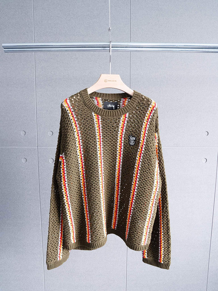 STUSSY x PATTA STRIPED LOOSE GAUGE SWEATER 鏤空寬鬆毛衣