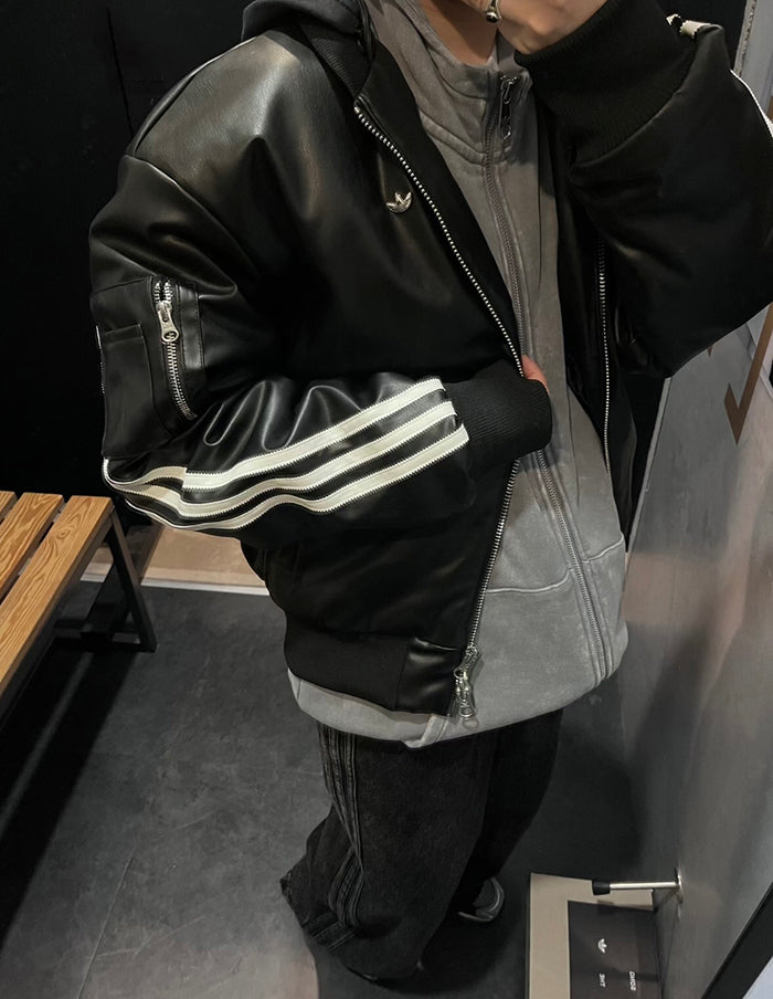 Adidas Originals FW24 PU Jacket | 復古連帽皮衣