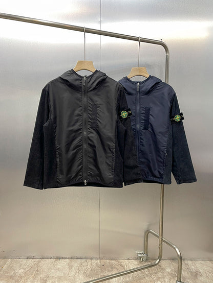 STONE ISLAND 石頭島異材質拼接連帽夾克