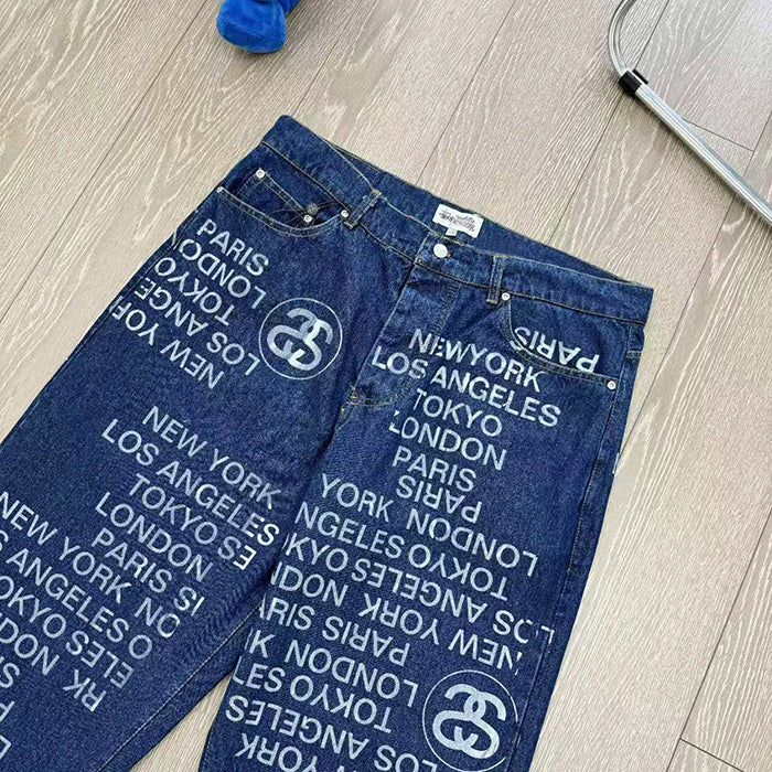 STUSSY City Link Jeans 滿版塗鴉寬版牛仔褲