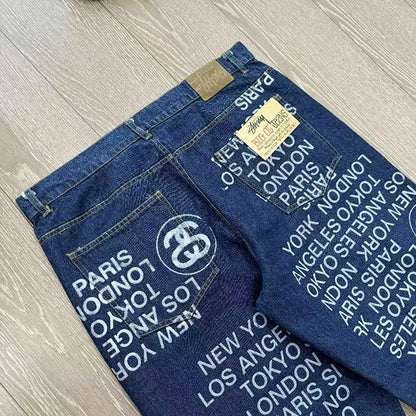 STUSSY City Link Jeans 滿版塗鴉寬版牛仔褲