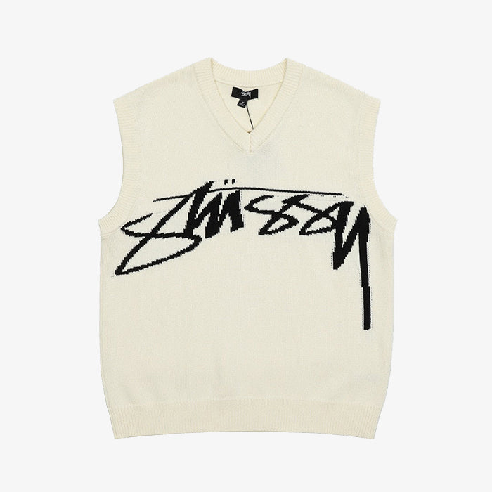 STUSSY SMOOTH STOCK KNIT VEST 米色V領針織背心