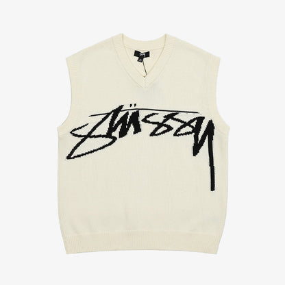 STUSSY SMOOTH STOCK KNIT VEST 米色V領針織背心