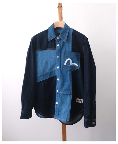 EVISU 福神海鷗刺繡拼布牛仔襯衫