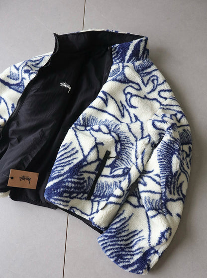 Stüssy Dragon Sherpa Jacket 龍紋滿印雙面穿羊羔絨夾克