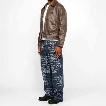 STUSSY City Link Jeans 滿版塗鴉寬版牛仔褲