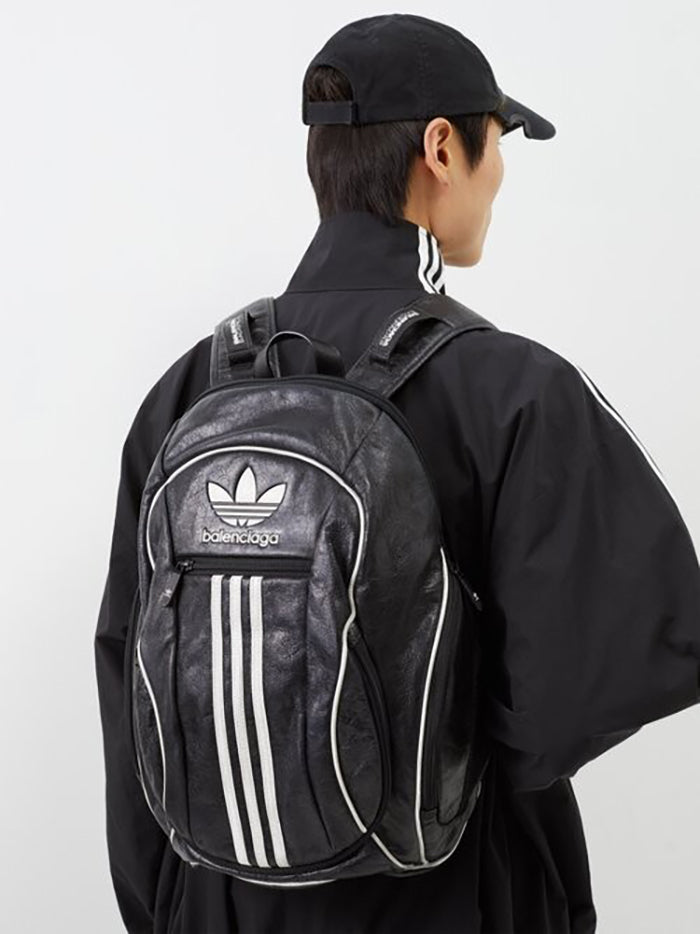 BALENCIAGA x ADIDAS TREFOIL-LOGO 復古皮革後背包